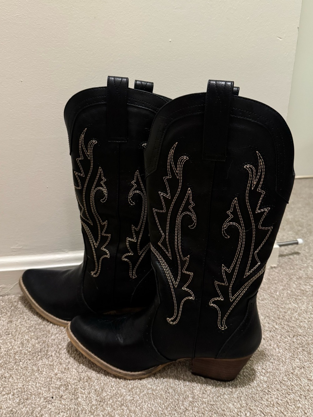 Women’s Black Western Cowboy Boots with White Stitching